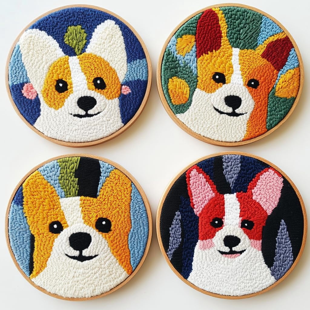 4 Set DIY Punch Needle Coaster Kits Cute Baby Co Easy for Beginners with Adhesive Felt Hoop Punch Needle Embroidery Starter Set with Pattern for Drink Cups Mat Home Decor-2