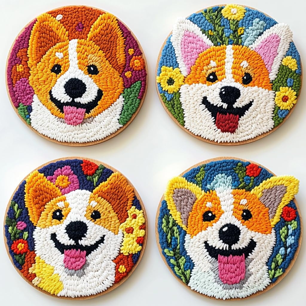 4 Set DIY Punch Needle Coaster Kits Cute Baby Co Easy for Beginners with Adhesive Felt Hoop Punch Needle Embroidery Starter Set with Pattern for Drink Cups Mat Home Decor-5