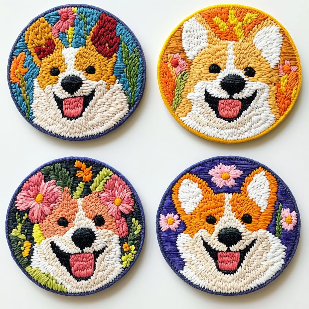 4 Set DIY Punch Needle Coaster Kits Cute Baby Co Easy for Beginners with Adhesive Felt Hoop Punch Needle Embroidery Starter Set with Pattern for Drink Cups Mat Home Decor-1