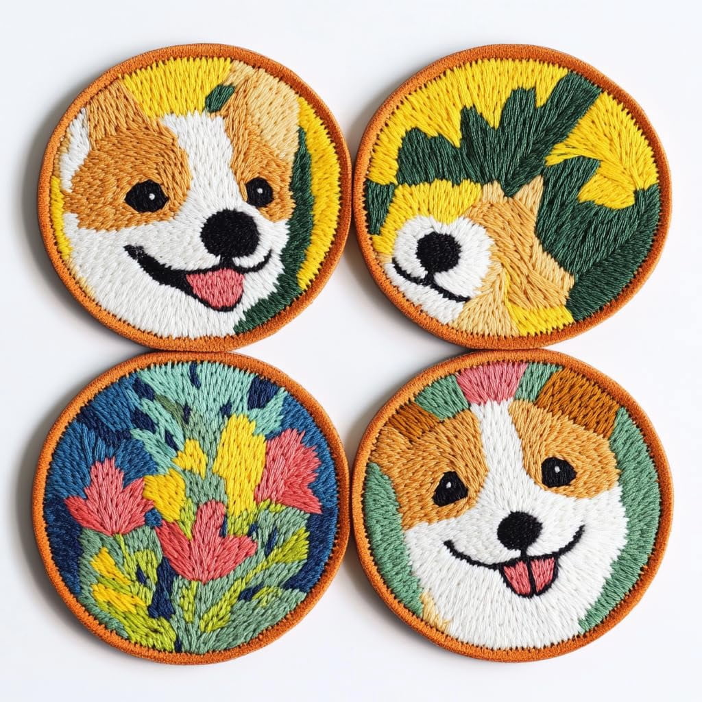 4 Set DIY Punch Needle Coaster Kits Cute Baby Co Easy for Beginners with Adhesive Felt Hoop Punch Needle Embroidery Starter Set with Pattern for Drink Cups Mat Home Decor-7