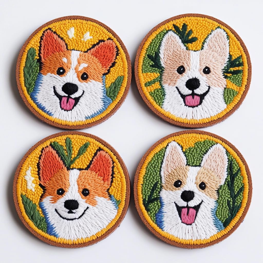 4 Set DIY Punch Needle Coaster Kits Cute Baby Co Easy for Beginners with Adhesive Felt Hoop Punch Needle Embroidery Starter Set with Pattern for Drink Cups Mat Home Decor-6