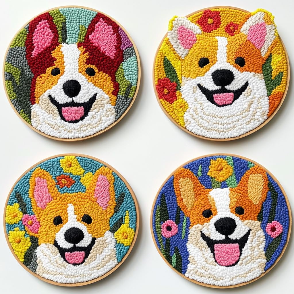 4 Set DIY Punch Needle Coaster Kits Cute Baby Co Easy for Beginners with Adhesive Felt Hoop Punch Needle Embroidery Starter Set with Pattern for Drink Cups Mat Home Decor-8