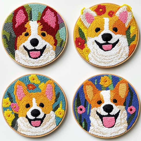 4 Set DIY Punch Needle Coaster Kits Cute Baby Co Easy for Beginners with Adhesive Felt Hoop Punch Needle Embroidery Starter Set with Pattern for Drink Cups Mat Home Decor-8
