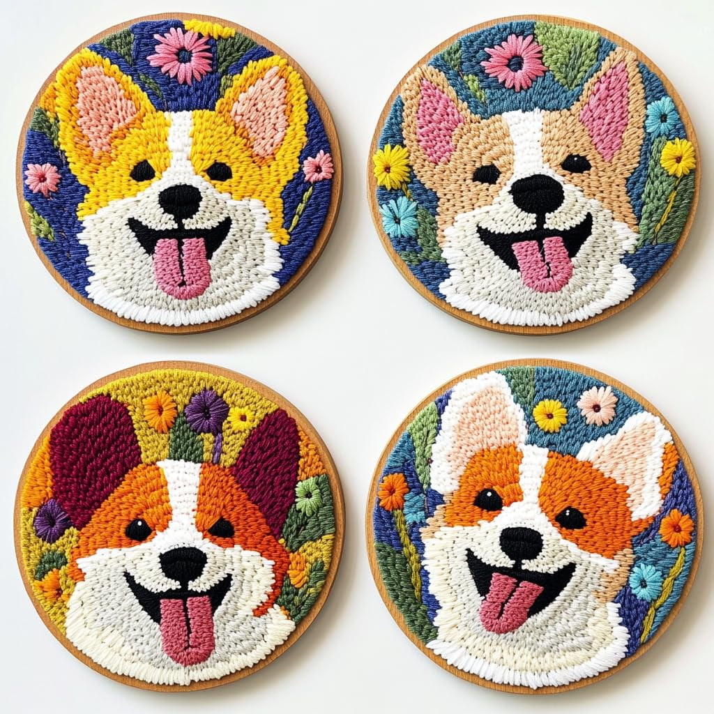4 Set DIY Punch Needle Coaster Kits Cute Baby Co Easy for Beginners ...