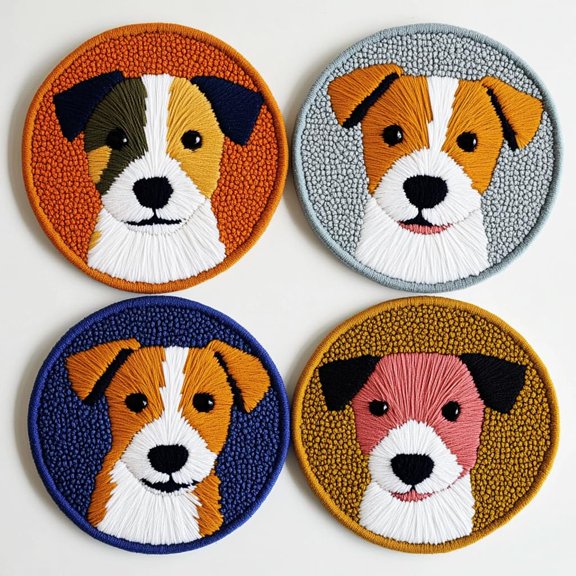 4 Set DIY Punch Needle Coaster Kits Cute Baby Jack Russell Terrier Easy for Beginners with Adhesive Felt Hoop Punch Needle Embroidery Starter Set with Pattern for Drink Cups Mat Home Decor-1