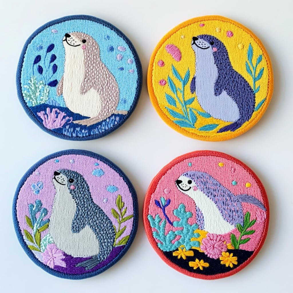 4 Set DIY Punch Needle Coaster Kits Cute Baby Seal Easy for Beginners with Adhesive Felt Hoop Punch Needle Embroidery Starter Set with Pattern for Drink Cups Mat Home Decor-2