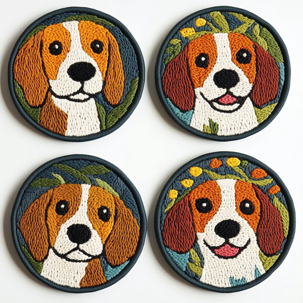4 Set DIY Punch Needle Coaster Kits Cute Beagle Dog Easy for Beginners with Adhesive Felt Hoop Punch Needle Embroidery Starter Set with Pattern for Drink Cups Mat Home Decor-5