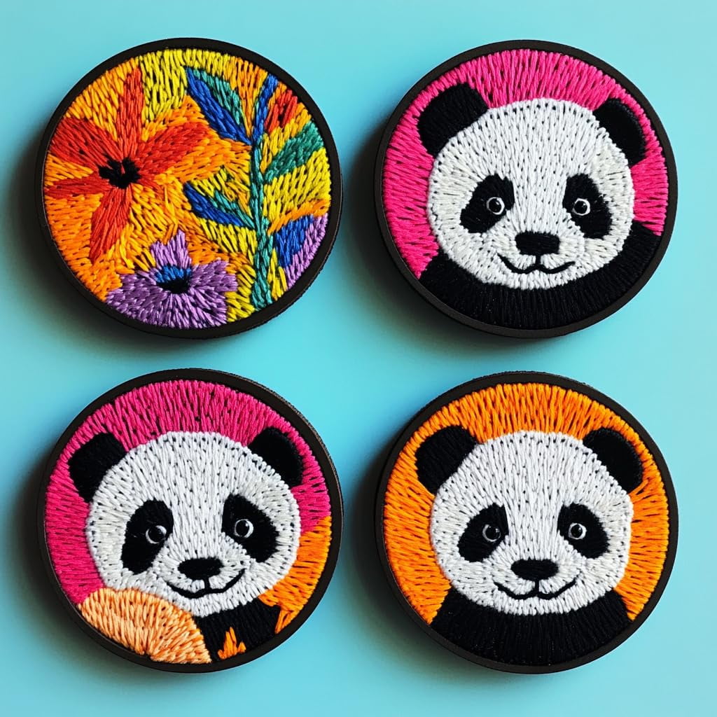4 Set DIY Punch Needle Coaster Kits Cute Panda Easy for Beginners with Adhesive Felt Hoop Punch Needle Embroidery Starter Set with Pattern for Drink Cups Mat Home Decor-5
