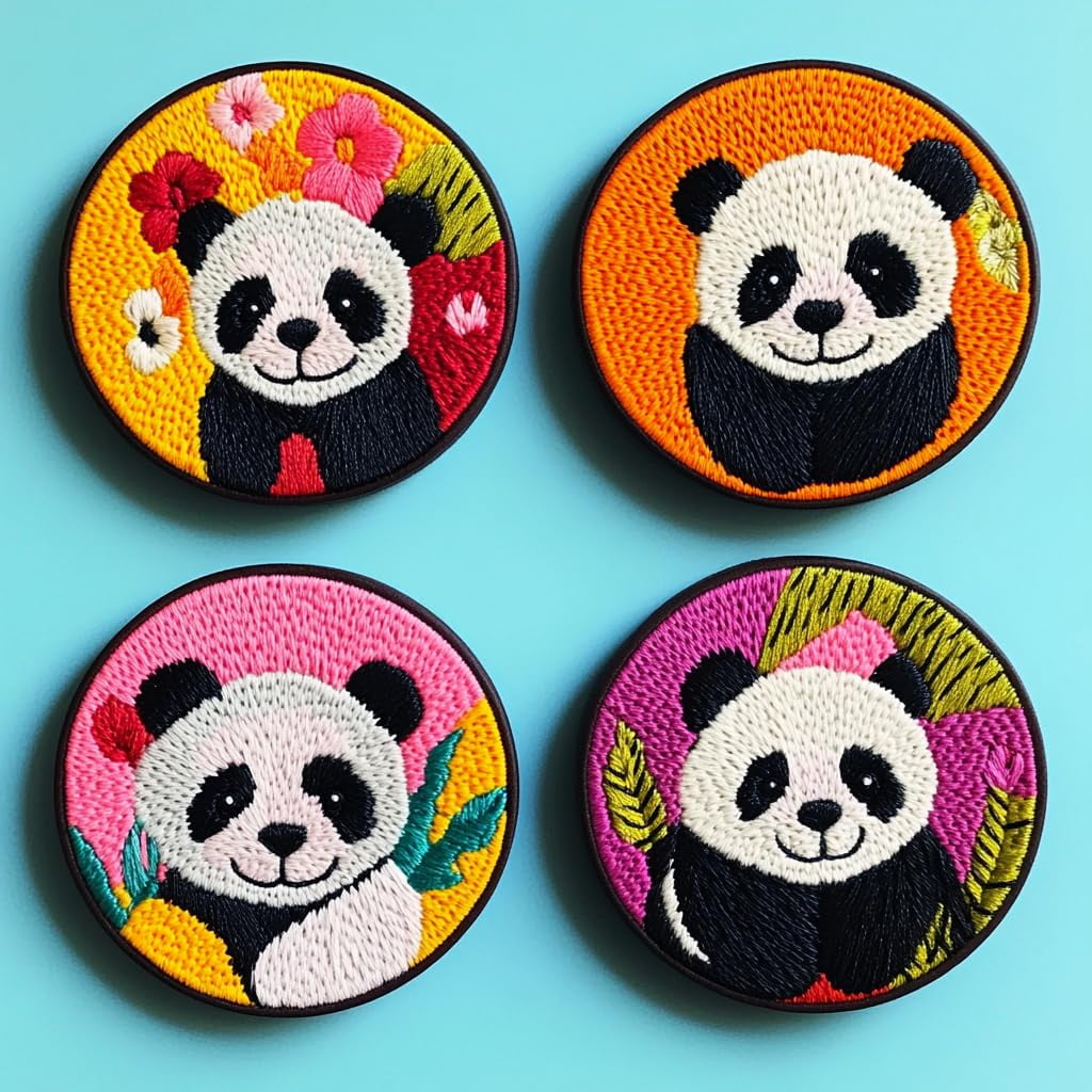 4 Set DIY Punch Needle Coaster Kits Cute Panda Easy for Beginners with Adhesive Felt Hoop Punch Needle Embroidery Starter Set with Pattern for Drink Cups Mat Home Decor-6