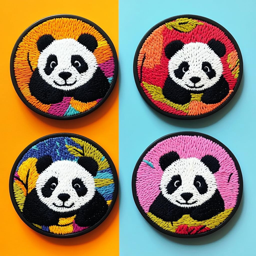 4 Set DIY Punch Needle Coaster Kits Cute Panda Easy for Beginners with Adhesive Felt Hoop Punch Needle Embroidery Starter Set with Pattern for Drink Cups Mat Home Decor-4