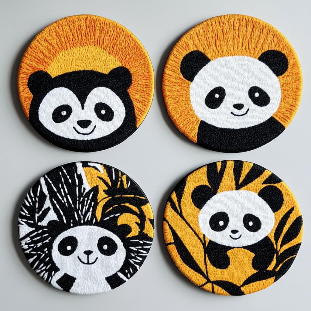 4 Set DIY Punch Needle Coaster Kits Cute Panda and Sunset Easy for Beginners with Adhesive Felt Hoop Punch Needle Embroidery Starter Set with Pattern for Drink Cups Mat Home Decor-1