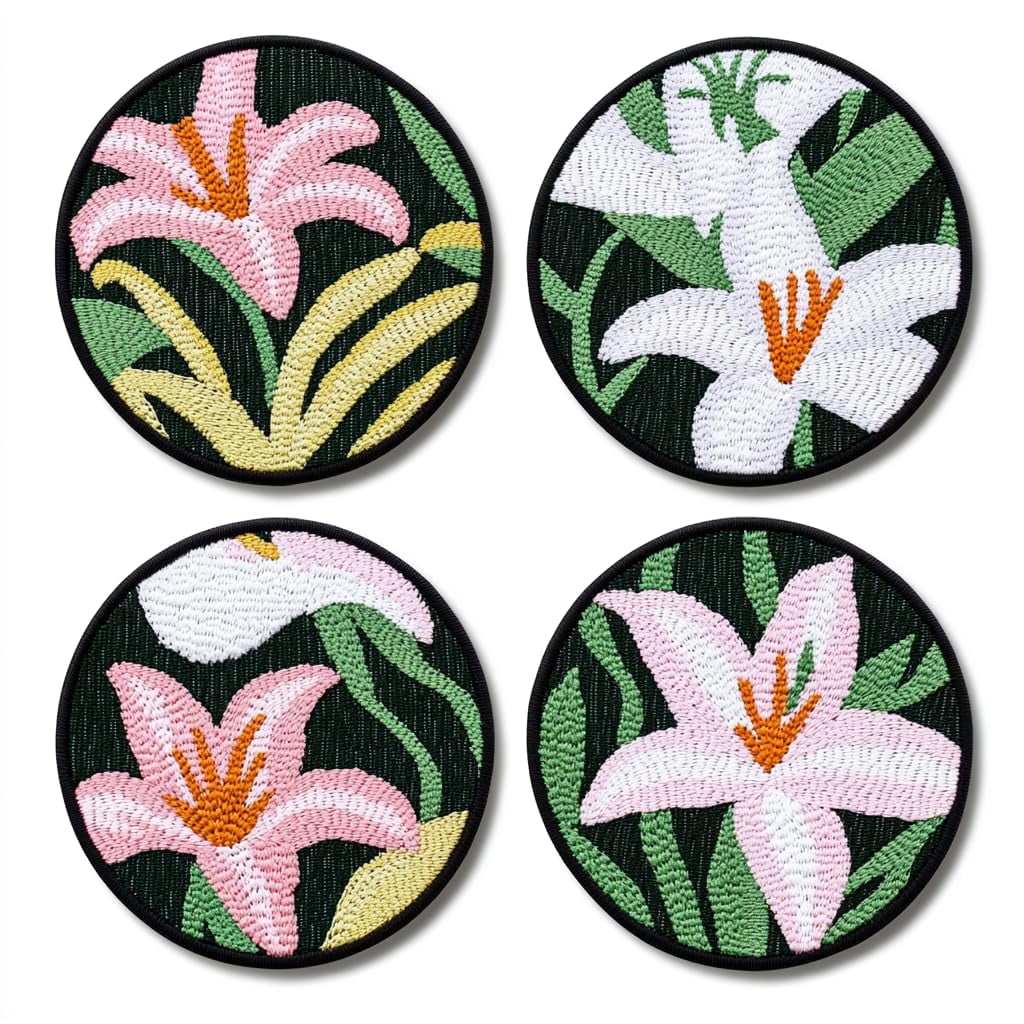 4 Set DIY Punch Needle Coaster Kits Lily Flowers Easy for Beginners with Adhesive Felt Hoop Punch Needle Embroidery Starter Set with Pattern for Drink Cups Mat Home Decor-25