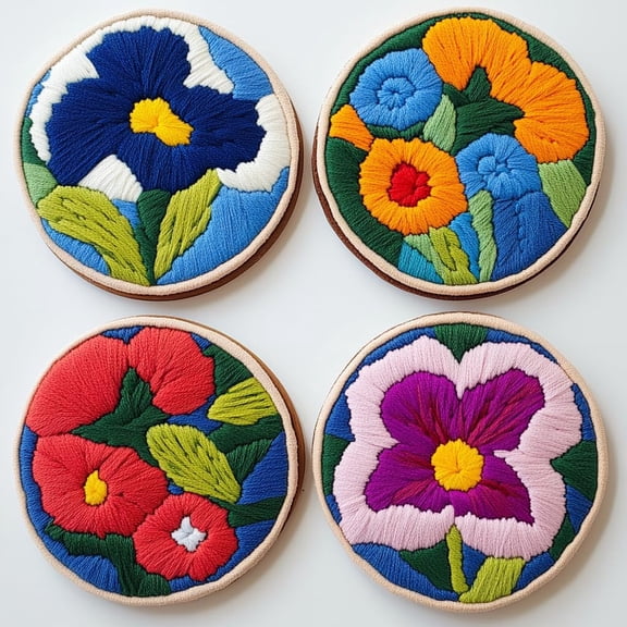 4 Set DIY Punch Needle Coaster Kits Morning Glory Flower Easy for Beginners with Adhesive Felt Hoop Punch Needle Embroidery Starter Set with Pattern for Drink Cups Mat Home Decor-2