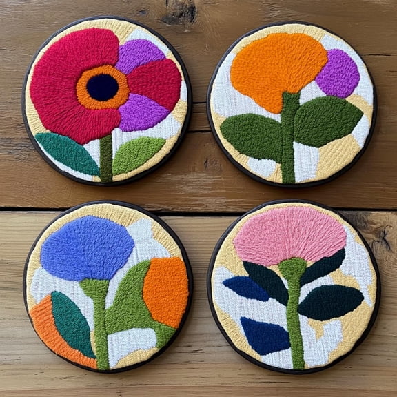 4 Set DIY Punch Needle Coaster Kits Morning Glory Flower Easy for Beginners with Adhesive Felt Hoop Punch Needle Embroidery Starter Set with Pattern for Drink Cups Mat Home Decor-3