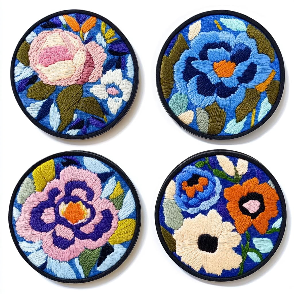 4 Set DIY Punch Needle Coaster Kits Rose Flowers Easy for Beginners with Adhesive Felt Hoop Punch Needle Embroidery Starter Set with Pattern for Drink Cups Mat Home Decor-7