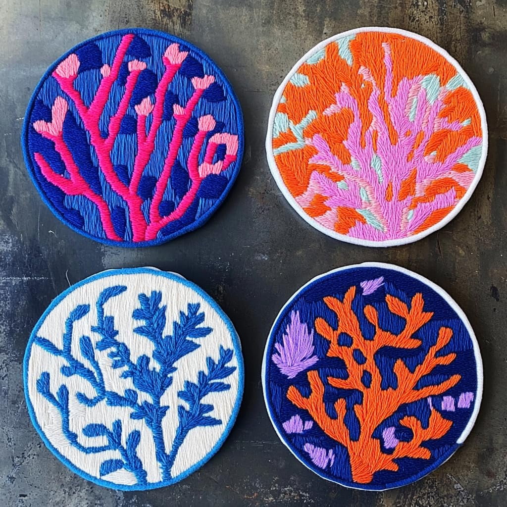4 Set DIY Punch Needle Coaster Kits Sea Corals Easy for Beginners with Adhesive Felt Hoop Punch Needle Embroidery Starter Set with Pattern for Drink Cups Mat Home Decor-5
