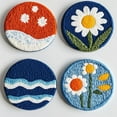 thumbnail image 1 of 4 Set DIY Punch Needle Coaster Kits Seaside Sea Wave Daisy Flowers Easy for Beginners with Adhesive Felt Hoop Punch Needle Embroidery Starter Set with Pattern for Drink Cups Mat Home Decor-12, 1 of 6