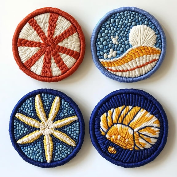 4 Set DIY Punch Needle Coaster Kits Seaside Starfish and Shell Easy for Beginners with Adhesive Felt Hoop Punch Needle Embroidery Starter Set with Pattern for Drink Cups Mat Home Decor-6
