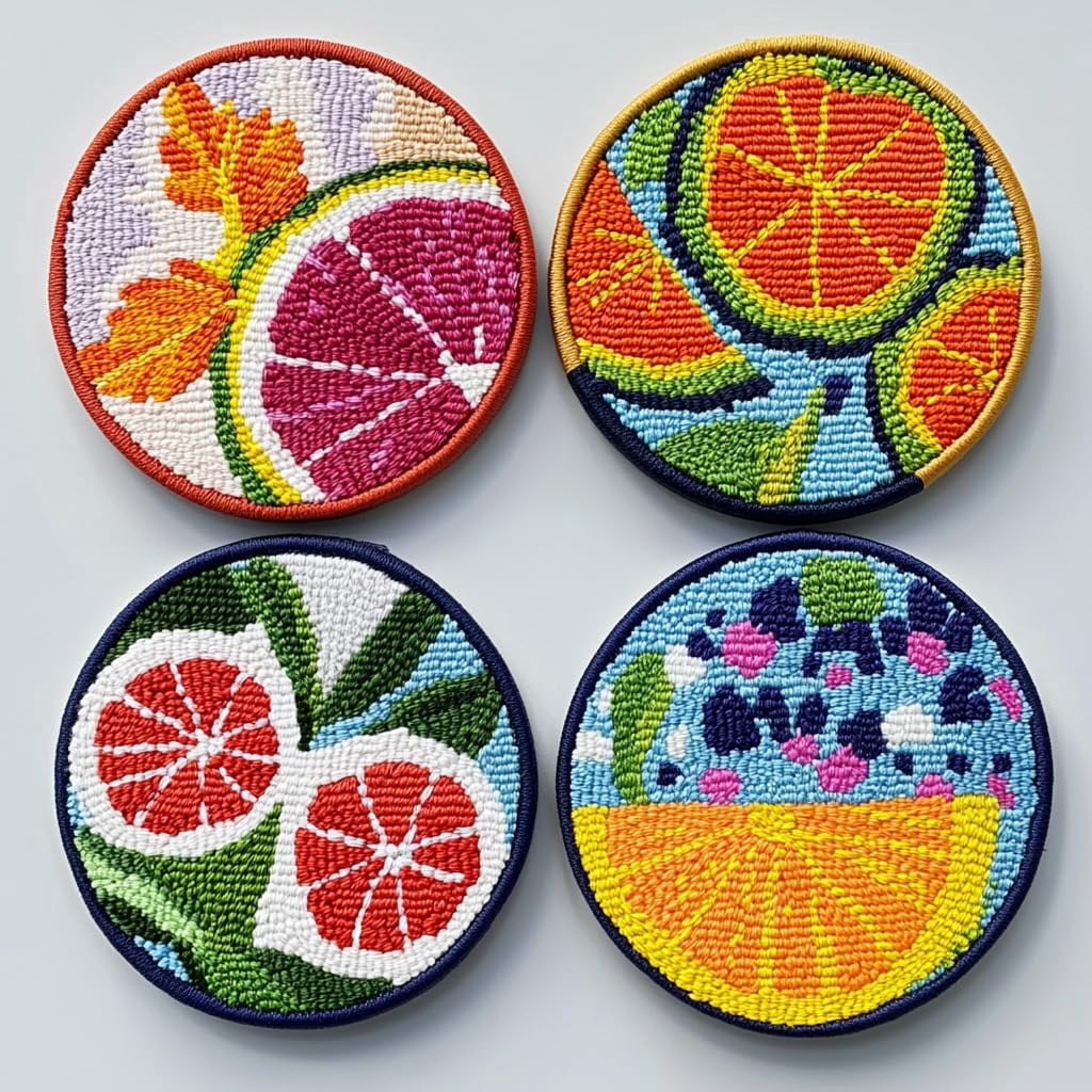 4 Set DIY Punch Needle Coaster Kits Summer Fruit Easy for Beginners with Adhesive Felt Hoop Punch Needle Embroidery Starter Set with Pattern for Drink Cups Mat Home Decor-3