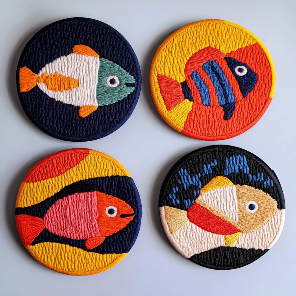 4 Set DIY Punch Needle Coaster Kits Trout Fish Easy for Beginners with Adhesive Felt Hoop Punch Needle Embroidery Starter Set with Pattern for Drink Cups Mat Home Decor-7