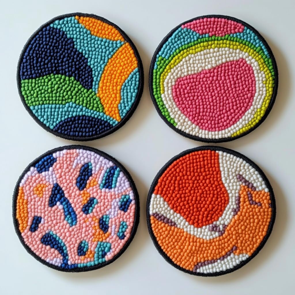4 Set DIY Punch Needle Coaster Kits Watermelon and Flower Easy for Beginners with Adhesive Felt Hoop Punch Needle Embroidery Starter Set with Pattern for Drink Cups Mat Home Decor-5