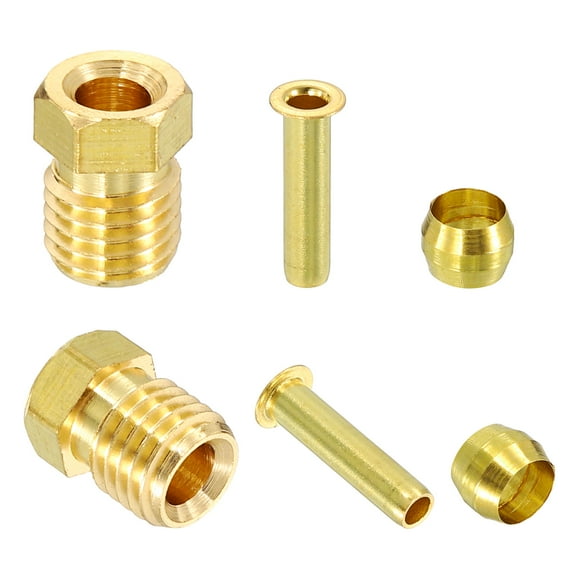 4 Set Fit for 4mm Tube Brass Compression Assortment Kit, Sleeve Ferrule & Nut Kit & Insert Tube Fittings for Water Oil Air Pipe