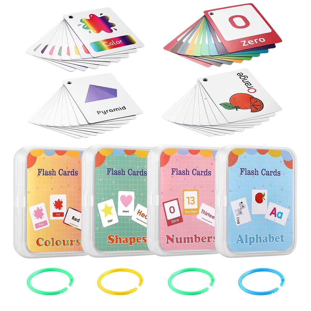 4 Set Flash Cards Kids Early Learning Numbers Alphabets Colors and