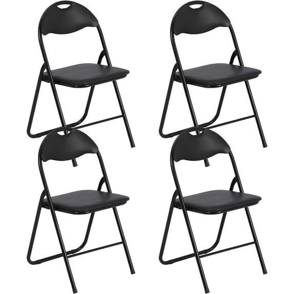 4 Set Folding Chairs with Padded Seats, Black Metal Folding Chairs with Non-Slip Feet Pads for Desks Home Office Steel Guest Reception Party Poker Stackable Conference Chairs