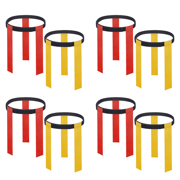 4 Set Football Match Training Belt Adjustable Rugby Flag Tag Waist Strap,Adults Youth Flag Football Belts,12 x red flag 12 x yellow flag 8 x football belts,Black&Red&Yellow