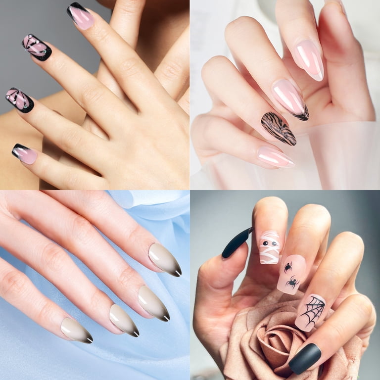4 Set French Black Pressed Nails, Short Squarefake Nails, French Tips, Rectangular Fake Nails,Medium Coffin Shape, French Design, Nail Press, Short 4 Set French Black Pressed Nails, Short Squarefake Nails, French Tips, Rectangular Fake Nails,Medium Coffin Shape, French Design, Nail Press, Short