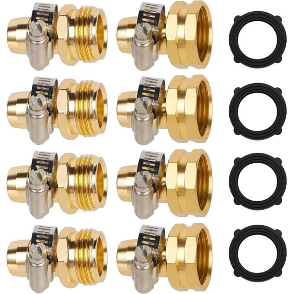4 Set Garden Hose Repair Connector Kit with Clamps, Fit for 3/4