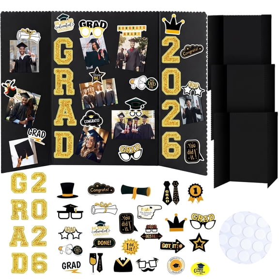 4 Set Graduation Trifold Poster Boards Double-Sided Foldable Photo Display Board 24 x 16 Inches
