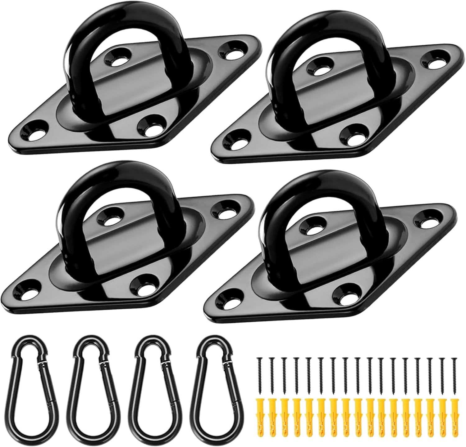 4 Pack M6 Hammock Hanging Hooks Kit - Stainless Steel Heavy Duty Pad Eye Hooks & Snap Hooks, 1700 Lb Capacity