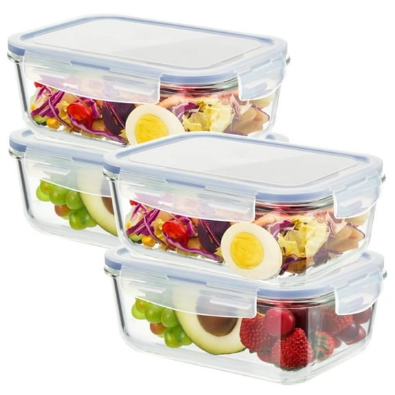 Artrylin 4 Set 410ml Glass Storage Containers,Food Storage Containers,Clear Airtight Bento Boxes,Large Capacity Containers with Lids,Kitchen Food Storage Boxes