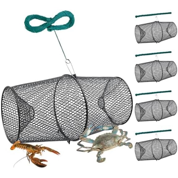 4 Set Minnow Trap Crawfish Trap with Closure Spring Clip and 4 Pcs Hand Ropes Fishing Trap for Crayfish Crawdad Lobster Crab Bait Metal Net Cage Crawfishing$$Sport & Recreation Other