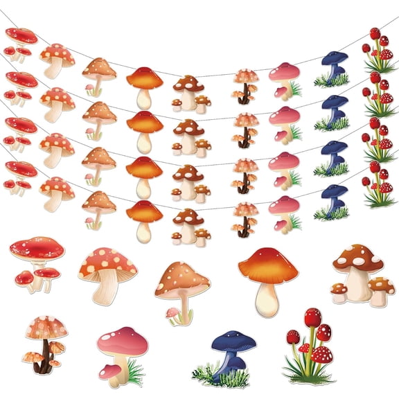 4 Set Mushroom Banner Mushroom Party Decorations Woodland Party Decor Wild Mushroom Themed Birthday Party Card Mushroom Birthday Party Baby Shower Home Decoration