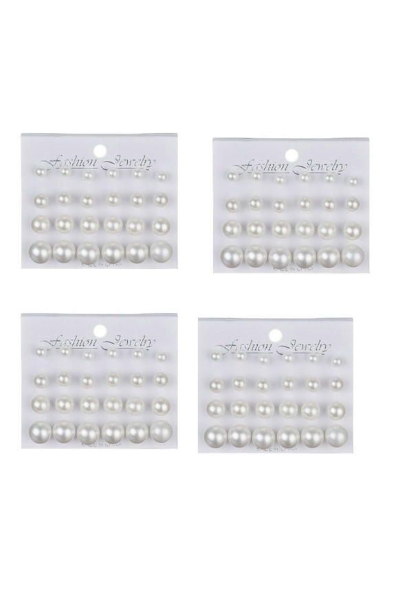 4 Set New Fashion 6mm/8mm/10mm/12mm 12 pairs/set Simulated Pearl Earrings For Women Jewelry Pendientes Fashion Stud Earrings(White)