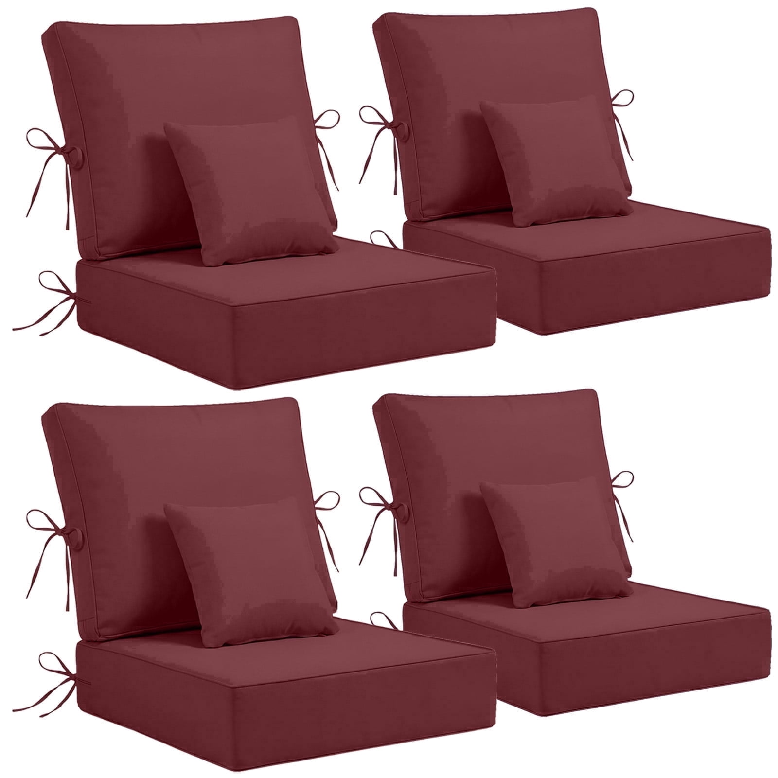 4 Set Outdoor Chair Cushions 24 x 24 x 6 inch for Patio Furniture, Fade & Water Resistant Patio Cushions with Removable Cover and Straps,Red