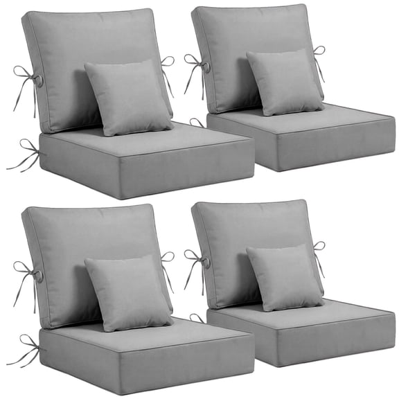4 Set Outdoor Chair Cushions 24 x 24 x 6 inch for Patio Furniture, Fade & Water Resistant Patio Cushions with Removable Cover and Straps,Gray