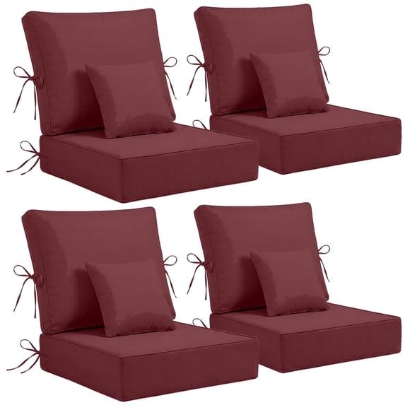 4 Set Outdoor Chair Cushions 24 x 24 x 6 inch for Patio Furniture, Fade & Water Resistant Patio Cushions with Removable Cover and Straps,Red