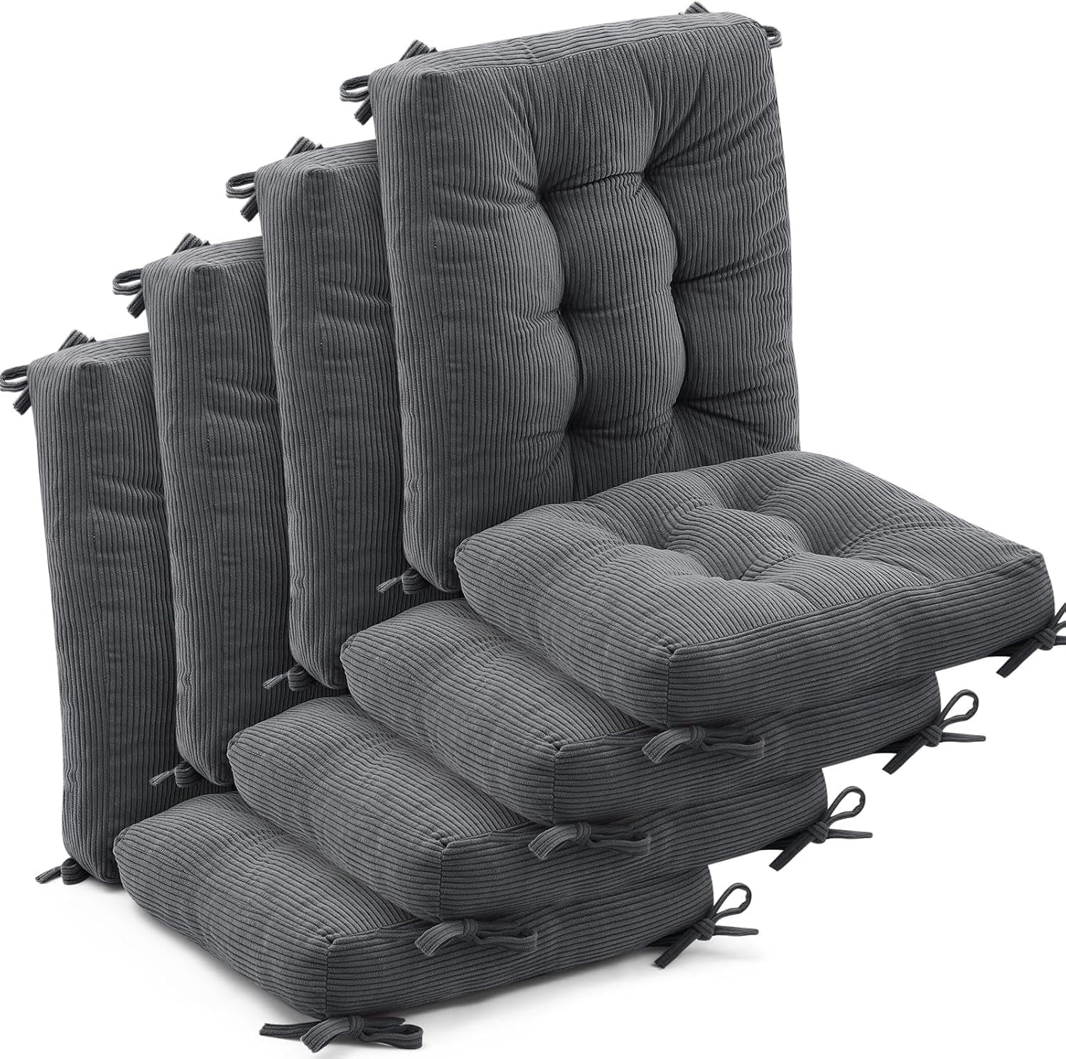 4 Set Outdoor Patio Chair Cushions Corduroy Seat High Back Tufted Pillow Replacement Rocking Patio Chair Pads for Outdoor Indoor Home Office(Dark Gray)