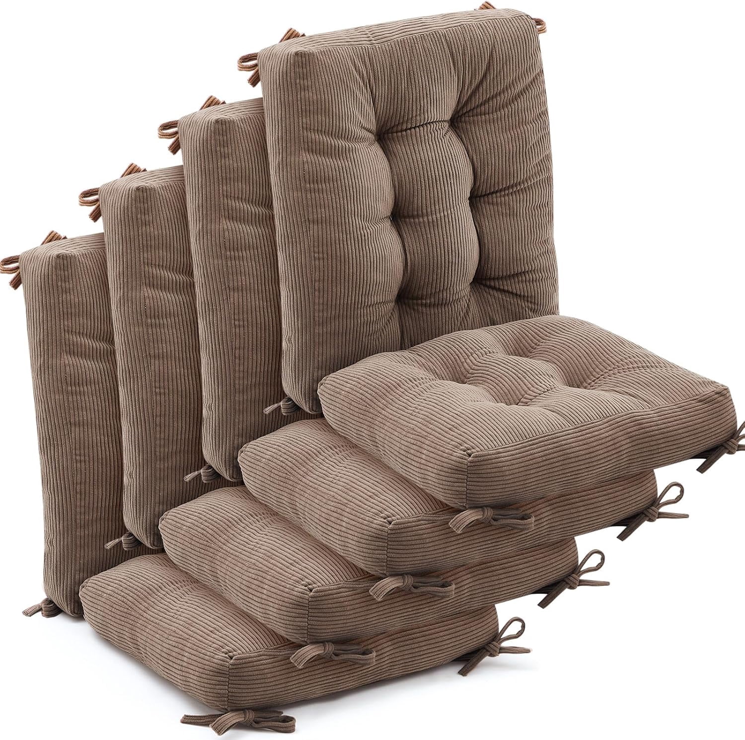 4 Set Outdoor Patio Chair Cushions Corduroy Seat High Back Tufted Pillow Replacement Rocking Patio Chair Pads for Outdoor Indoor Home Office(Grayish Brown)