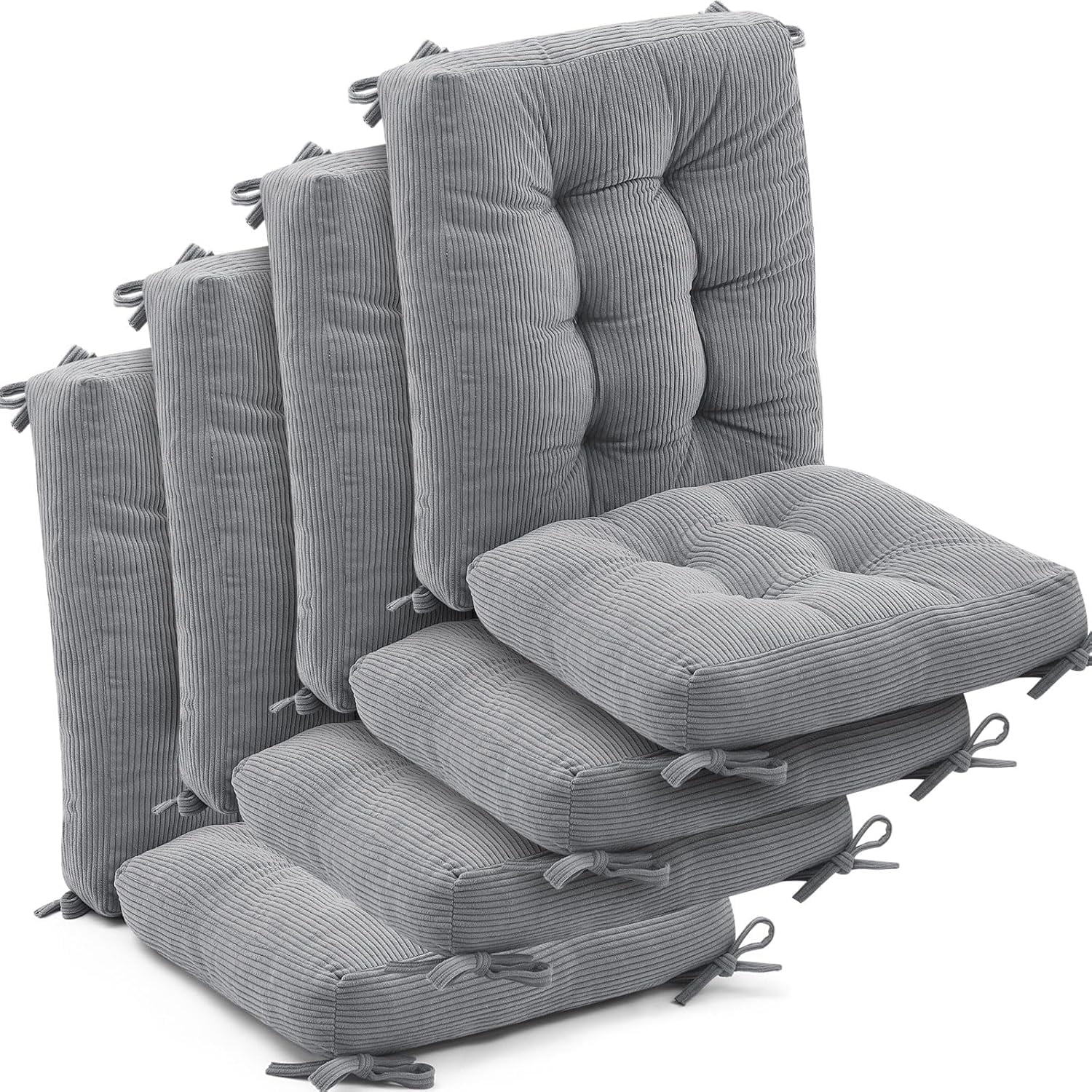 4 Set Outdoor Patio Chair Cushions Corduroy Seat High Back Tufted Pillow Replacement Rocking Patio Chair Pads for Outdoor Indoor Home Office (Gray)