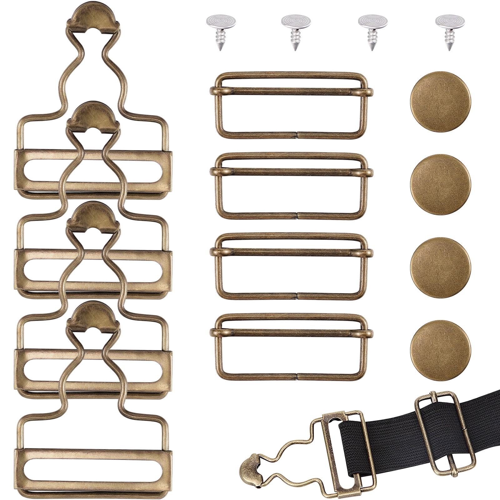 4 Sets Metal Overall Buckles With Sliders & No-Sew Buttons - Adjustable Suspender Clasps For Jeans, Workwear & Bags