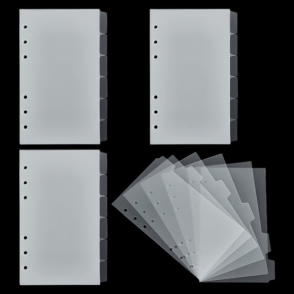 4 Set PP Binders Index Divider Sheets 6 Holes Tab Divider for Binder Rectangle Clear 171x104x0.5mm Hole: 5mm 6pcs/set
