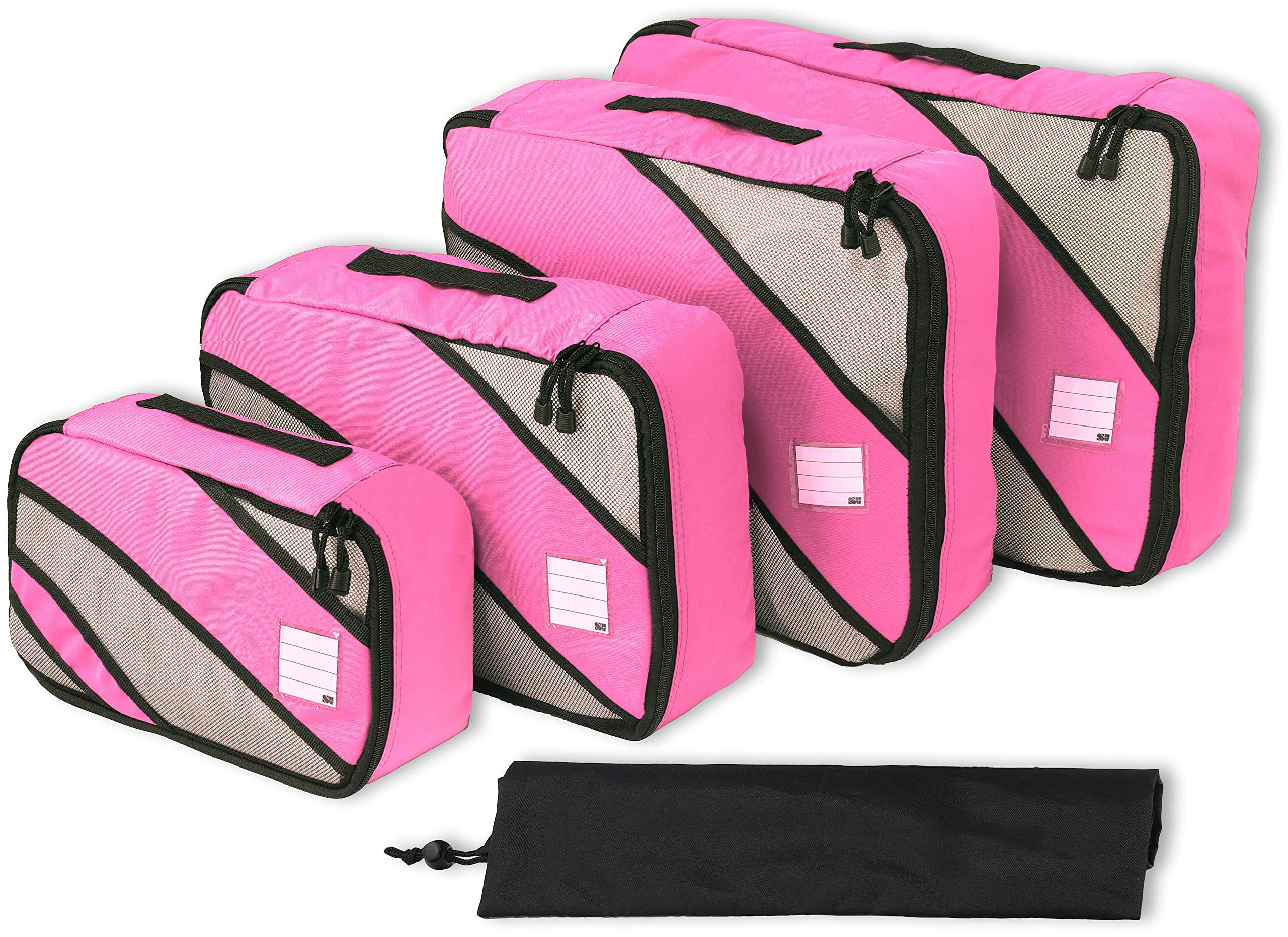 4 Set Packing Cube Travel Organizers with Laundry Bag, Pink
