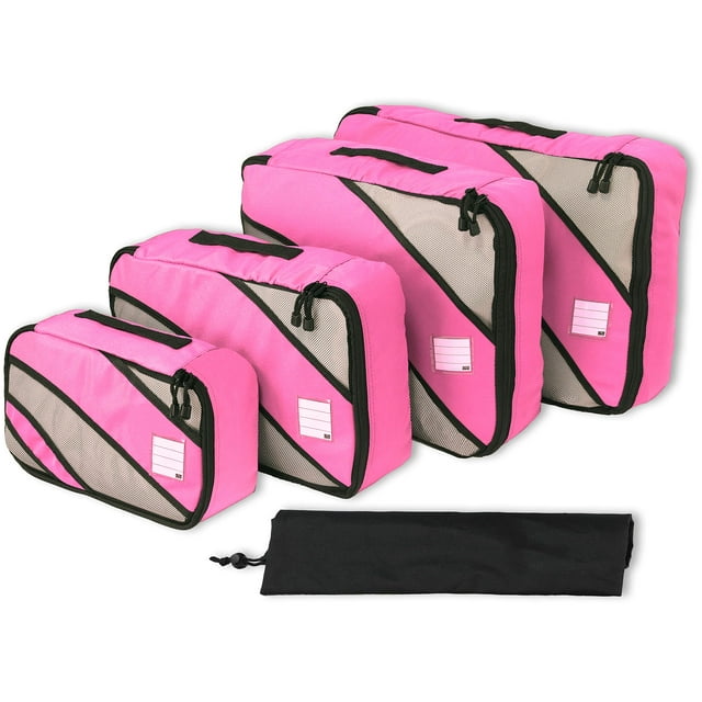 4 Set Packing Cube Travel Organizers with Laundry Bag, Pink