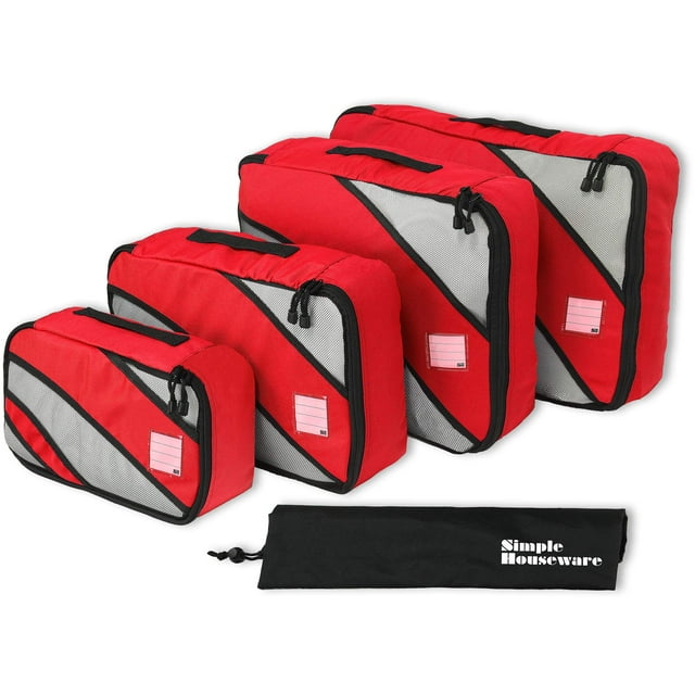 4 Set Packing Cube Travel Organizers with Laundry Bag, Red