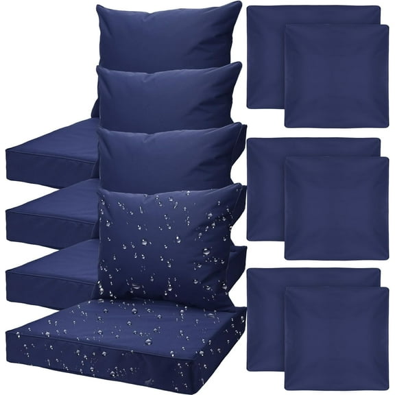 4 Set Patio Cushion Covers Replacement Water UV Resistant Outdoor Cushion Slipcovers with Zipper Chair Seat Covers for Outdoor(24 x 21.3 inches, 24 x 24 x 4.7 inches, Dark Blue)