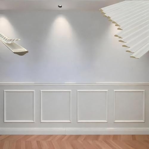 4 Set Peel and Stick Wall Molding Kit, Pre-Cut Mitered Picture Frame Molding for Wall (20" x 20"), DIY Wainscoting Wall Trim, Paintable Rigid PS Trim, 4 Panels, White (4-Frame-White, 20'' x 20'')